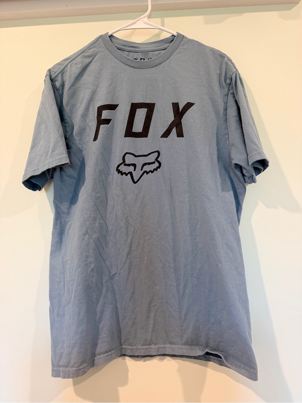 Fox Short-Sleeve Logo Tee — Light Blue with Black Print